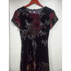 Vintage Benjamin A. Floral Black Velvet Silk Blend Maxi Dress USA Sz Petite 6